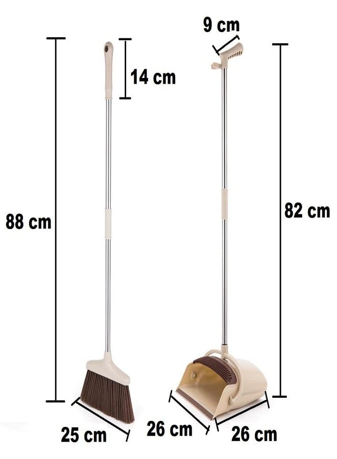 Keurig Broom Dustpan Combo Set Standing Dustpan Broom with Stainless Long Handle 44.5"-55.9" Sweep Set Broom Dustpan Set Upright for Home Kitchen Room Office Lobby Floor Cleaning (Brown) (Shaker) - Image 3